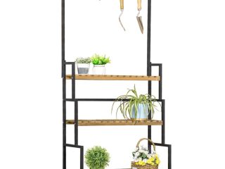 3 Tiered Plant Stand Rack with Hanging Hooks for Indoor Outdoor Decoration