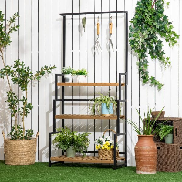 3 Tiered Plant Stand Rack with Hanging Hooks for Indoor Outdoor Decoration - Image 2