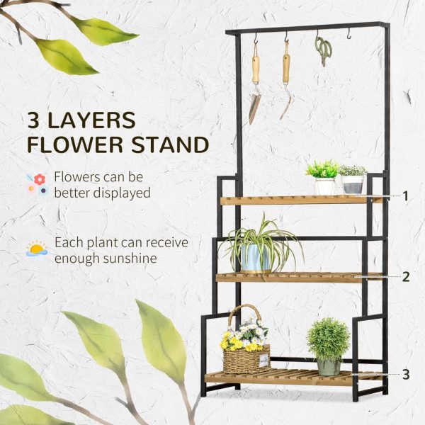 3 Tiered Plant Stand Rack with Hanging Hooks for Indoor Outdoor Decoration - Image 4