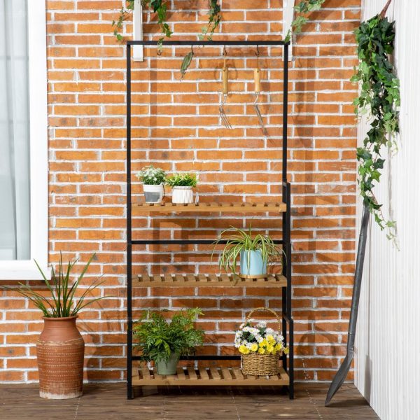 3 Tiered Plant Stand Rack with Hanging Hooks for Indoor Outdoor Decoration - Image 7
