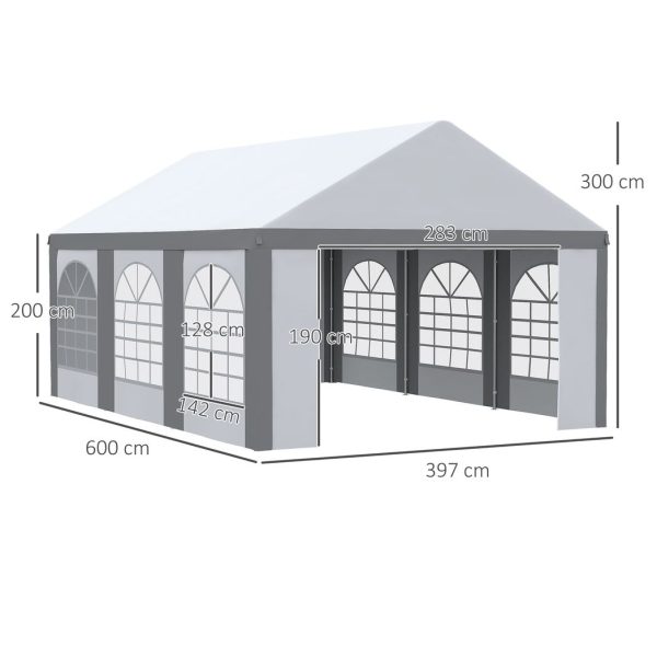 6 x 4m Party Tent, Marquee Gazebo with Sides, Six Windows and Double Doors - Image 3