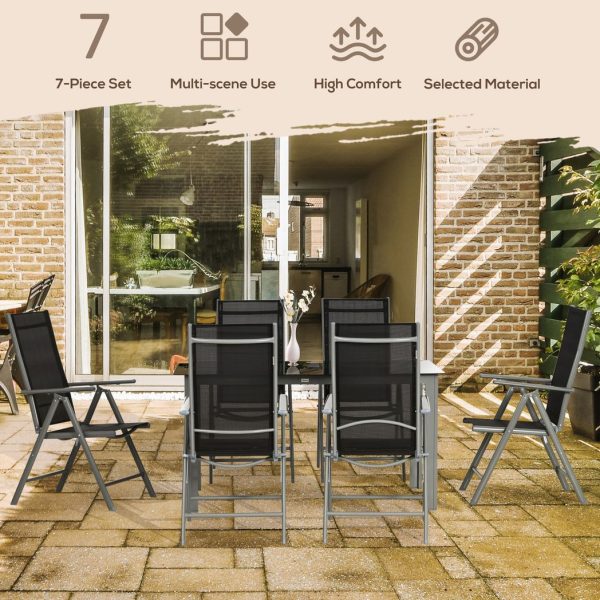 7pc Outdoor Dining Table and 6 Folding Chairs, Aluminium Patio Dining Set Black - Image 4