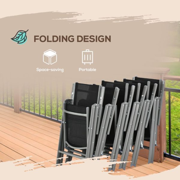 7pc Outdoor Dining Table and 6 Folding Chairs, Aluminium Patio Dining Set Black - Image 5