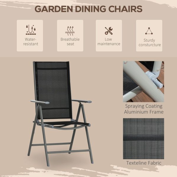 7pc Outdoor Dining Table and 6 Folding Chairs, Aluminium Patio Dining Set Black - Image 7