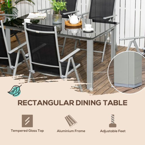 7pc Outdoor Dining Table and 6 Folding Chairs, Aluminium Patio Dining Set Black - Image 8