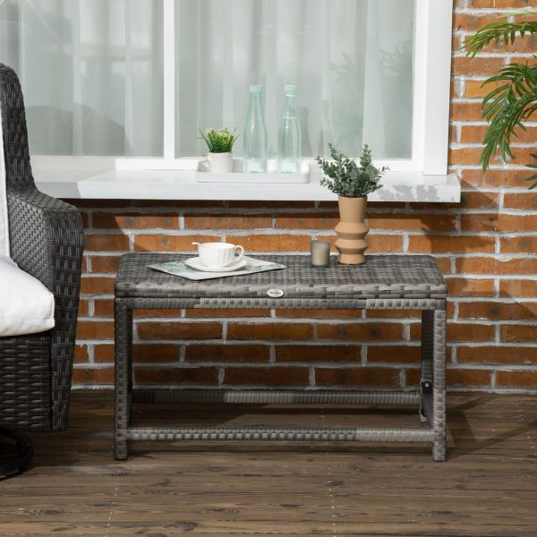 Outdoor Coffee Table w/ Plastic Board Under the Full Woven Table Top, Grey - Image 7