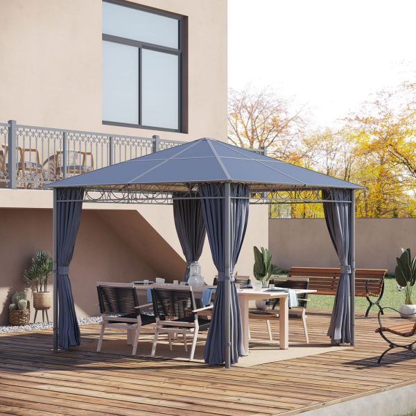 3 x 3(m) Hardtop Gazebo for Garden Party with Polycarbonate and Roof Curtains - Image 2