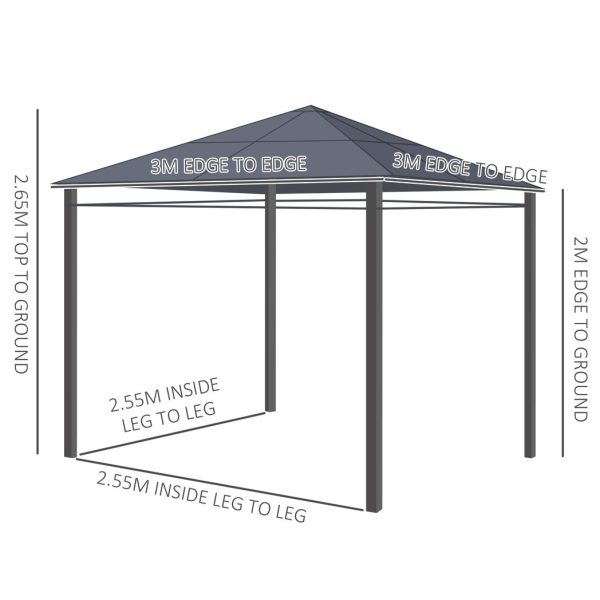 3 x 3(m) Hardtop Gazebo for Garden Party with Polycarbonate and Roof Curtains - Image 3
