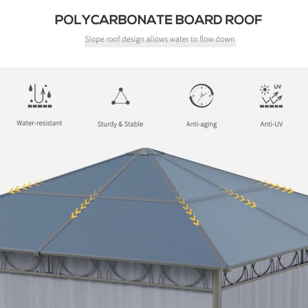 3 x 3(m) Hardtop Gazebo for Garden Party with Polycarbonate and Roof Curtains - Image 4