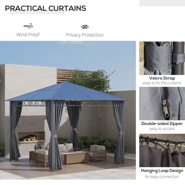 3 x 3(m) Hardtop Gazebo for Garden Party with Polycarbonate and Roof Curtains - Image 5