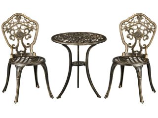 3 Piece Cast Aluminium Garden Bistro Set with Parasol Hole for Balcony, Patio