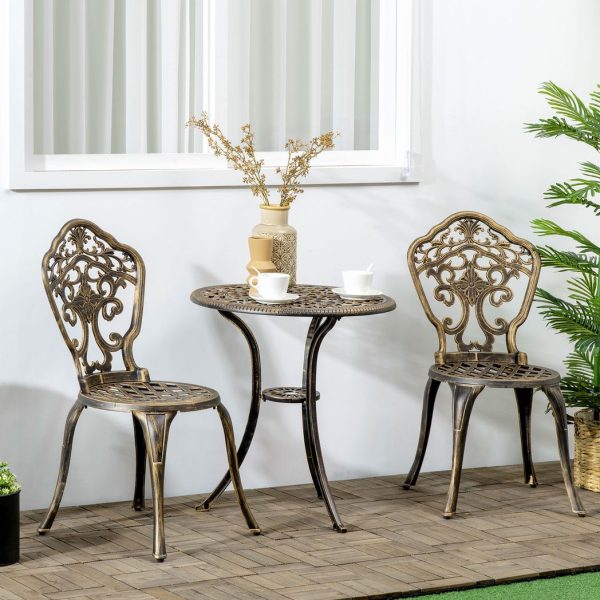 3 Piece Cast Aluminium Garden Bistro Set with Parasol Hole for Balcony, Patio - Image 2