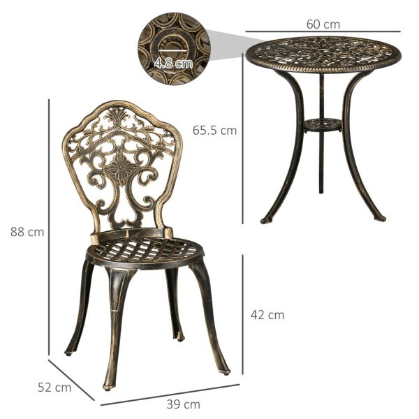 3 Piece Cast Aluminium Garden Bistro Set with Parasol Hole for Balcony, Patio - Image 3
