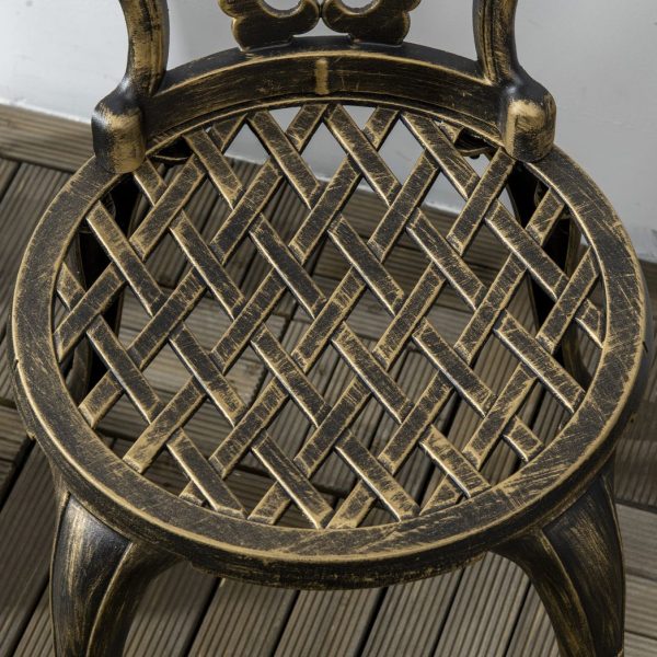 3 Piece Cast Aluminium Garden Bistro Set with Parasol Hole for Balcony, Patio - Image 7
