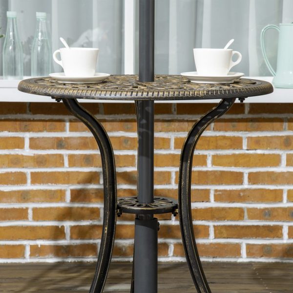 3 Piece Cast Aluminium Garden Bistro Set with Parasol Hole for Balcony, Patio - Image 8