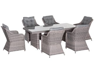 7 PCS Patio PE Rattan Wicker Dining Table Set Furniture w/ Tempered Glass