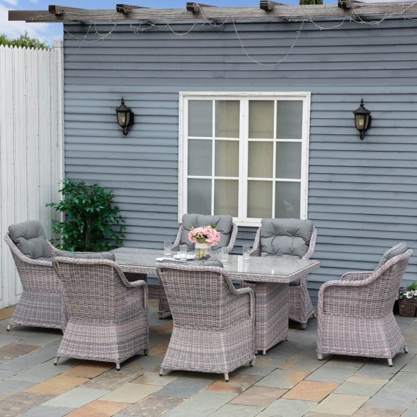 7 PCS Patio PE Rattan Wicker Dining Table Set Furniture w/ Tempered Glass - Image 2