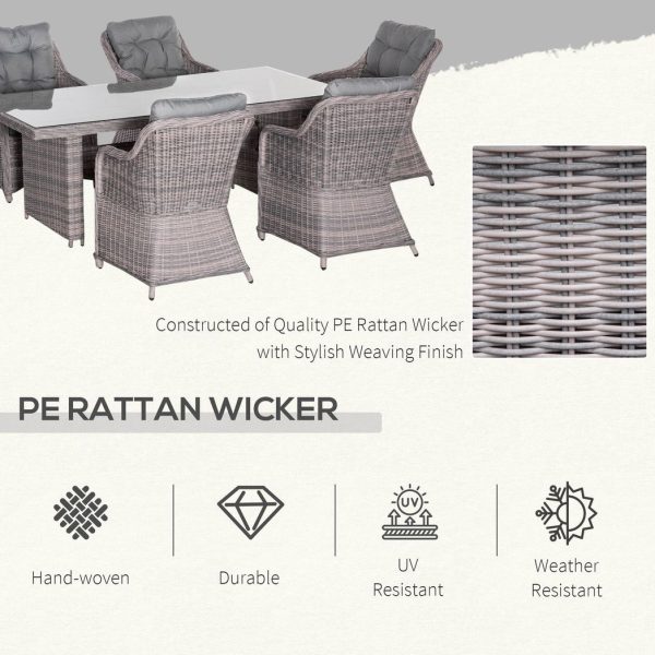 7 PCS Patio PE Rattan Wicker Dining Table Set Furniture w/ Tempered Glass - Image 4
