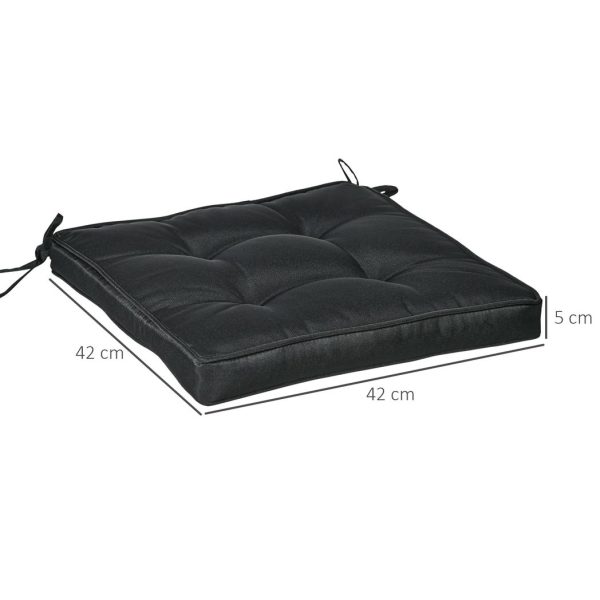 40 x 40cm Garden Seat Cushion with Ties Replacement Dining Chair Seat Pad, Black - Image 3
