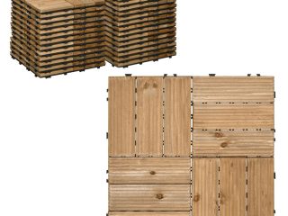 Pack of 27 Interlocking Decking Tiles 30x30cm Outdoor Flooring, 2.5?, Brown