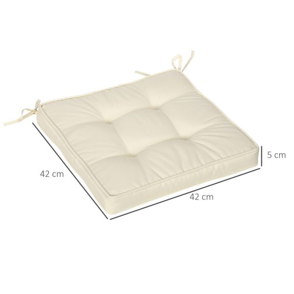 40 x 40cm Garden Seat Cushion with Ties Replacement Dining Chair Seat Pad, Cream - Image 3