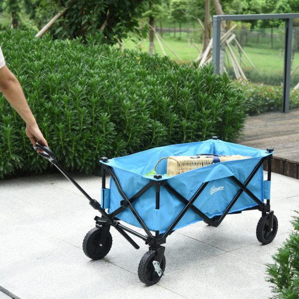 Pull Along Cart Folding Cargo Wagon Trailer Trolley For Beach Garden w/ Handle - Image 2