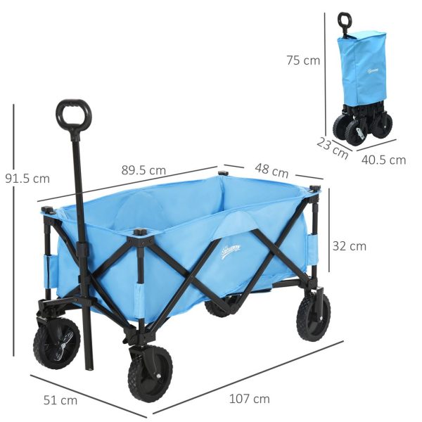 Pull Along Cart Folding Cargo Wagon Trailer Trolley For Beach Garden w/ Handle - Image 3