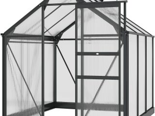 Polycarbonate Walk-In Garden Greenhouse Aluminium Frame w/ Slide Door 6 x 6ft