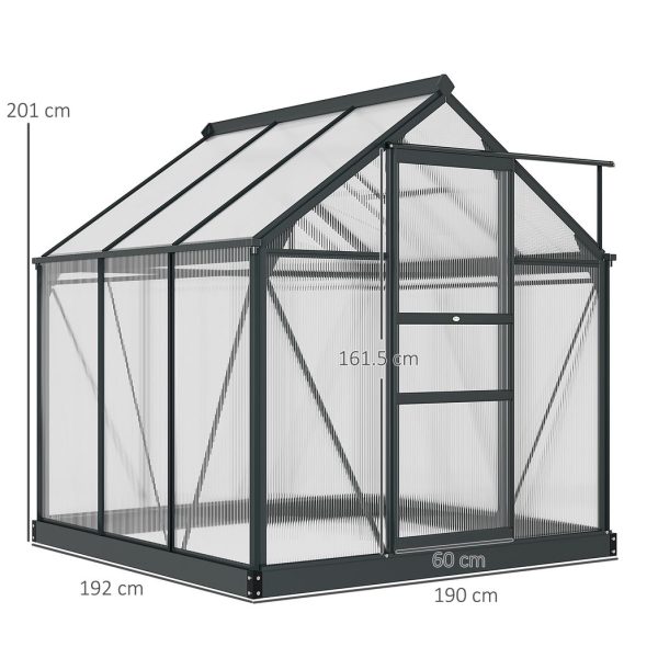 Polycarbonate Walk-In Garden Greenhouse Aluminium Frame w/ Slide Door 6 x 6ft - Image 3