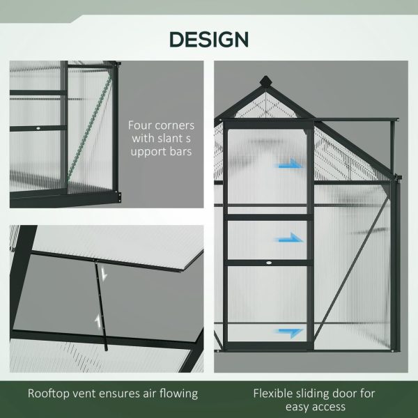 Polycarbonate Walk-In Garden Greenhouse Aluminium Frame w/ Slide Door 6 x 6ft - Image 4