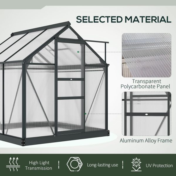 Polycarbonate Walk-In Garden Greenhouse Aluminium Frame w/ Slide Door 6 x 6ft - Image 5