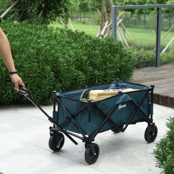 Pull Along Cart Folding Cargo Wagon Trailer Trolley For Beach Garden w/ Handle - Image 2