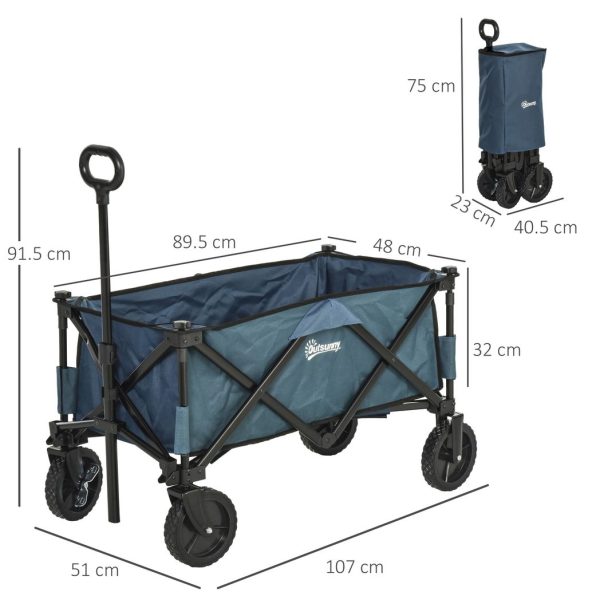 Pull Along Cart Folding Cargo Wagon Trailer Trolley For Beach Garden w/ Handle - Image 3