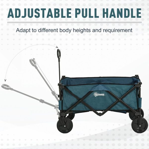 Pull Along Cart Folding Cargo Wagon Trailer Trolley For Beach Garden w/ Handle - Image 4