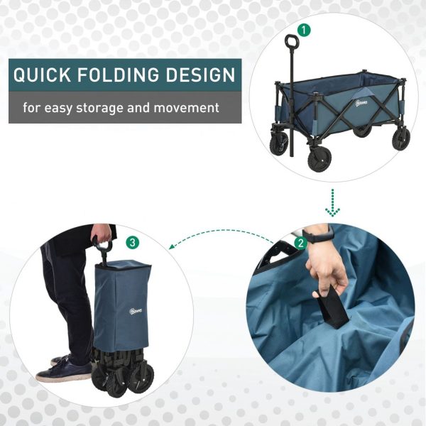 Pull Along Cart Folding Cargo Wagon Trailer Trolley For Beach Garden w/ Handle - Image 5
