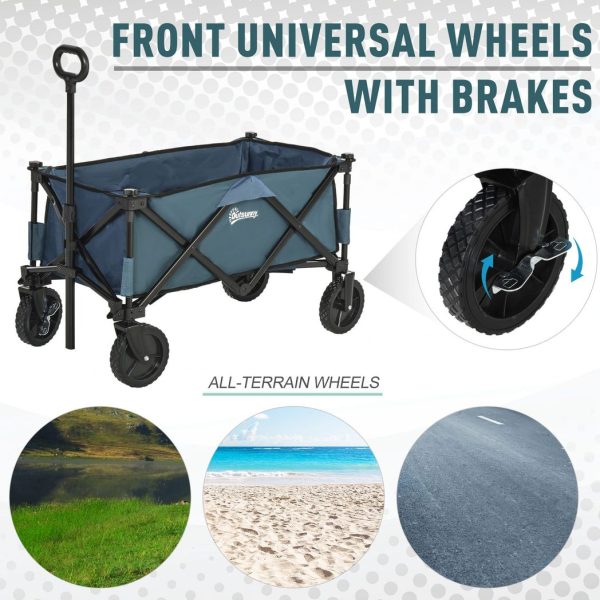 Pull Along Cart Folding Cargo Wagon Trailer Trolley For Beach Garden w/ Handle - Image 6