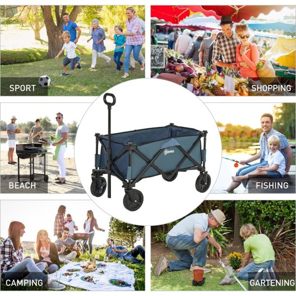 Pull Along Cart Folding Cargo Wagon Trailer Trolley For Beach Garden w/ Handle - Image 7