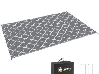 Reversible Outdoor Rug W/ Carry Bag for RV Camping Beach, 182 x 274 cm, Grey