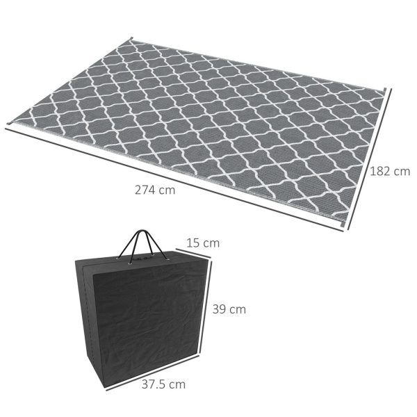 Reversible Outdoor Rug W/ Carry Bag for RV Camping Beach, 182 x 274 cm, Grey - Image 3