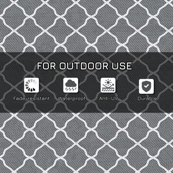 Reversible Outdoor Rug W/ Carry Bag for RV Camping Beach, 182 x 274 cm, Grey - Image 5