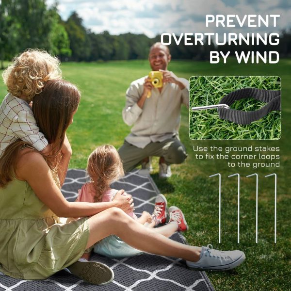 Reversible Outdoor Rug W/ Carry Bag for RV Camping Beach, 182 x 274 cm, Grey - Image 7