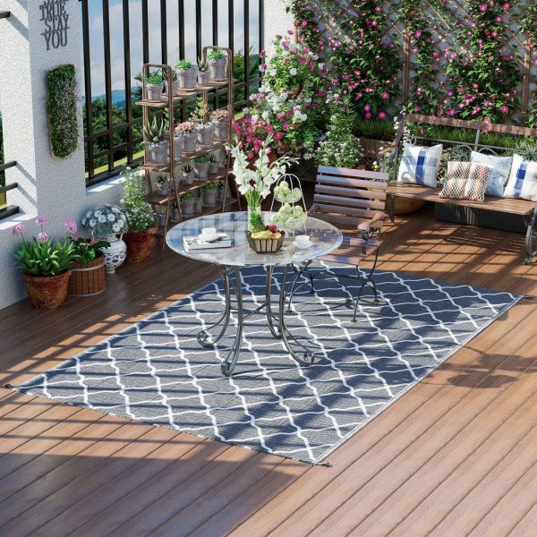 Reversible Outdoor Rug W/ Carry Bag for RV Camping Beach, 182 x 274 cm, Grey - Image 8