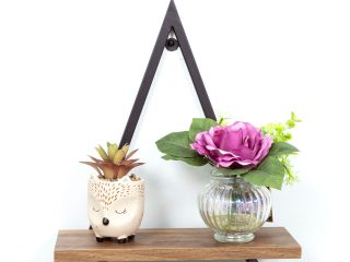 1 Tier Dark OAK Triangle Wall Shelf with Black Metal Frame - PARGI