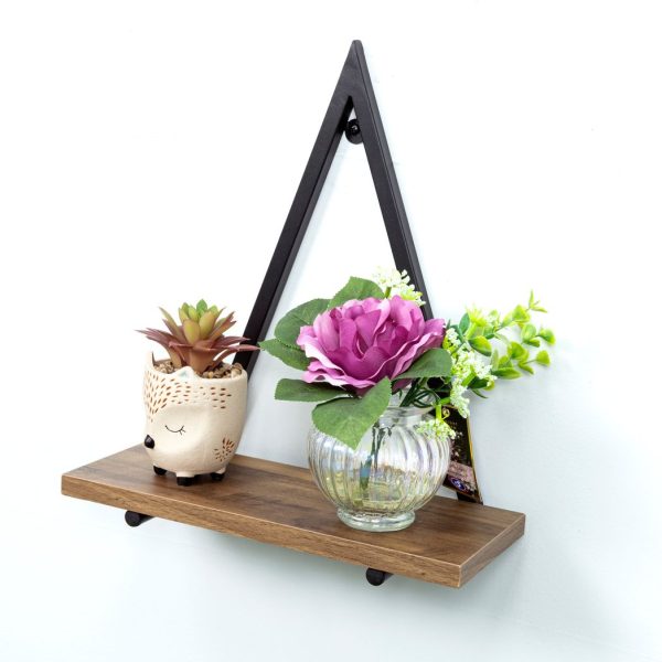1 Tier Dark OAK Triangle Wall Shelf with Black Metal Frame - PARGI - Image 3