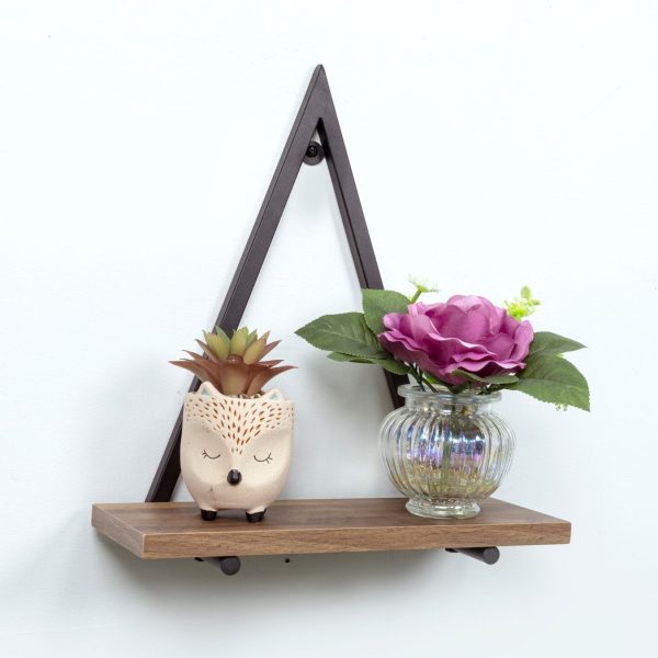 1 Tier Dark OAK Triangle Wall Shelf with Black Metal Frame - PARGI - Image 4