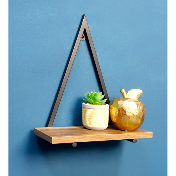 1 Tier Dark OAK Triangle Wall Shelf with Black Metal Frame - PARGI - Image 6