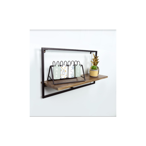 Wide Dark OAK Floating Wall Shelf with Black Frame - PARGI - Image 2