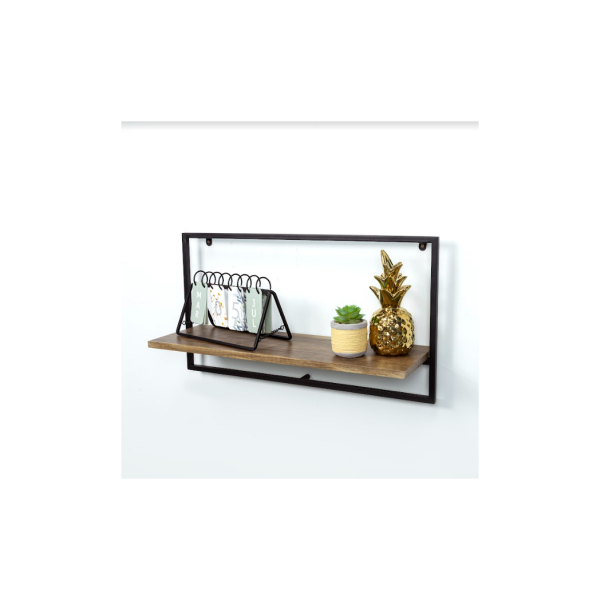 Wide Dark OAK Floating Wall Shelf with Black Frame - PARGI - Image 3