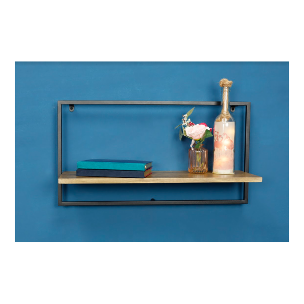 Wide Dark OAK Floating Wall Shelf with Black Frame - PARGI - Image 6