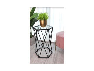 Hexagon Tempered Glass Black Side Table (Small) - SLENDER